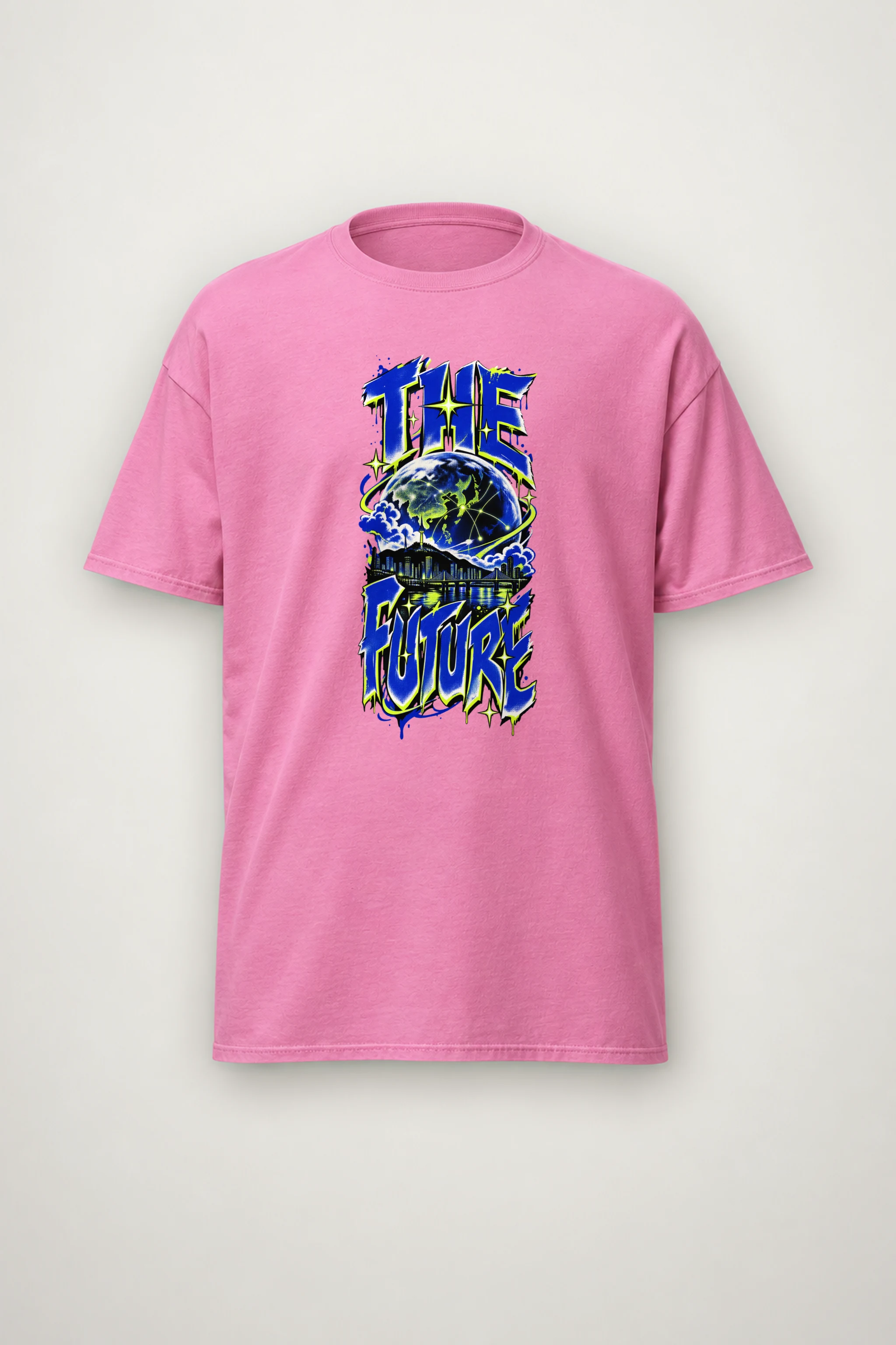 "Neon Globe Network" Heavyweight Unisex Crewneck T-shirt