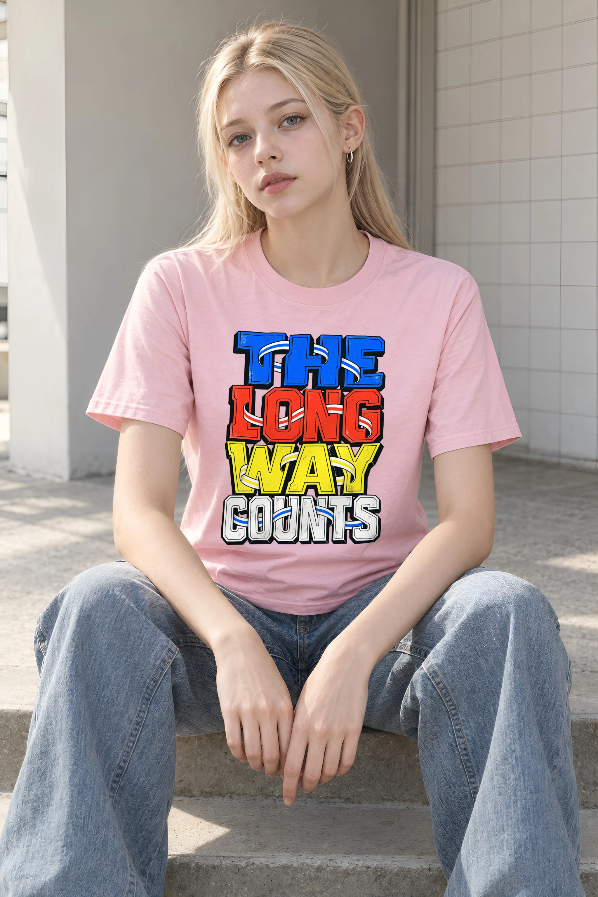 "The Long Way Counts" Heavyweight Unisex Crewneck T-shirt
