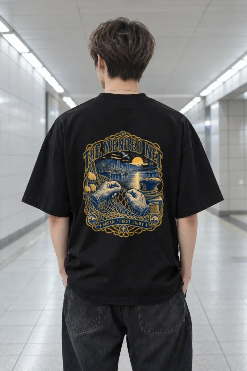 “The Mended Net Busan First Light” Men’s Oversized Heavyweight Crewneck T-Shirt