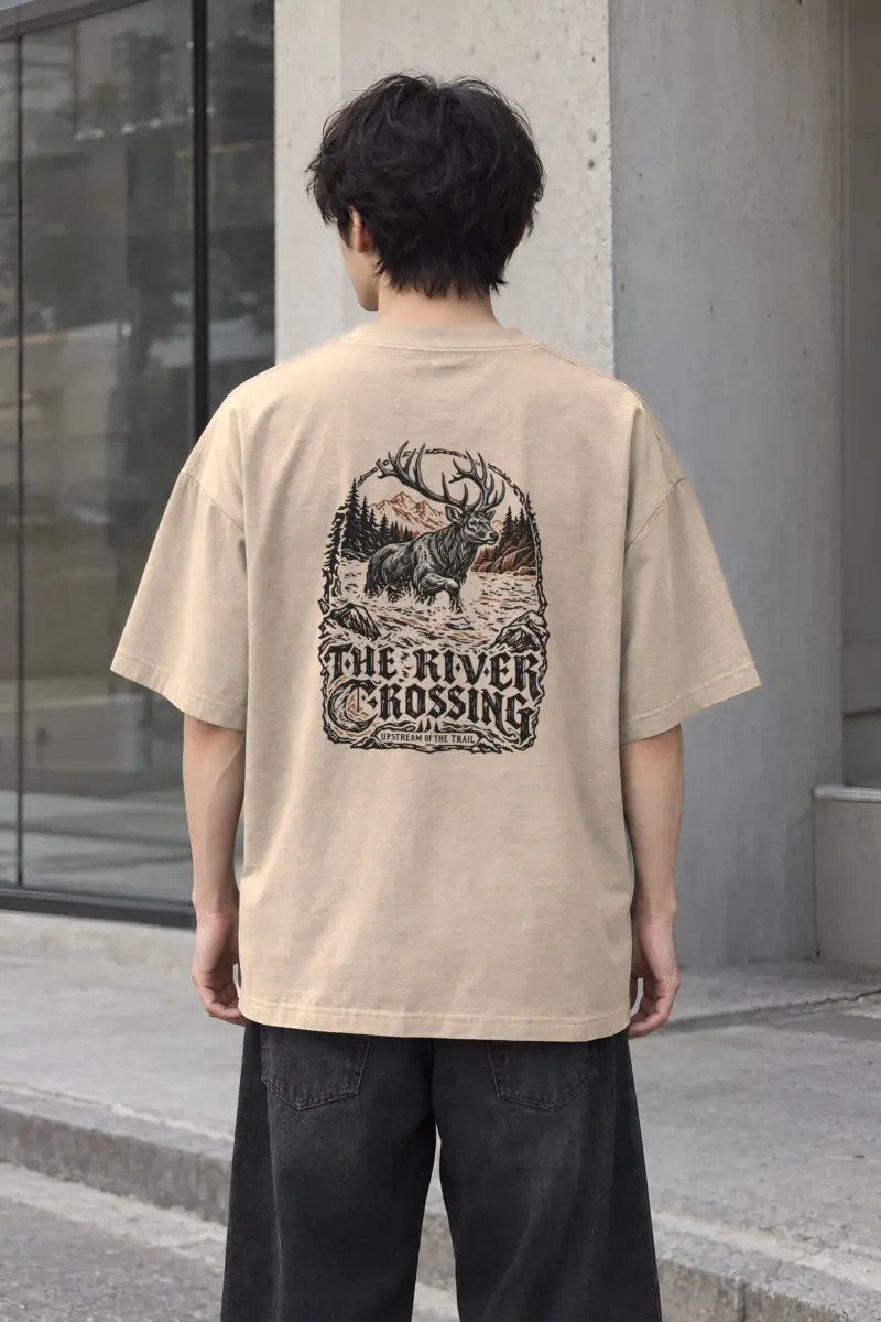 "The River Crossing" Men's Oversized Heavyweight Crewneck T-Shirt