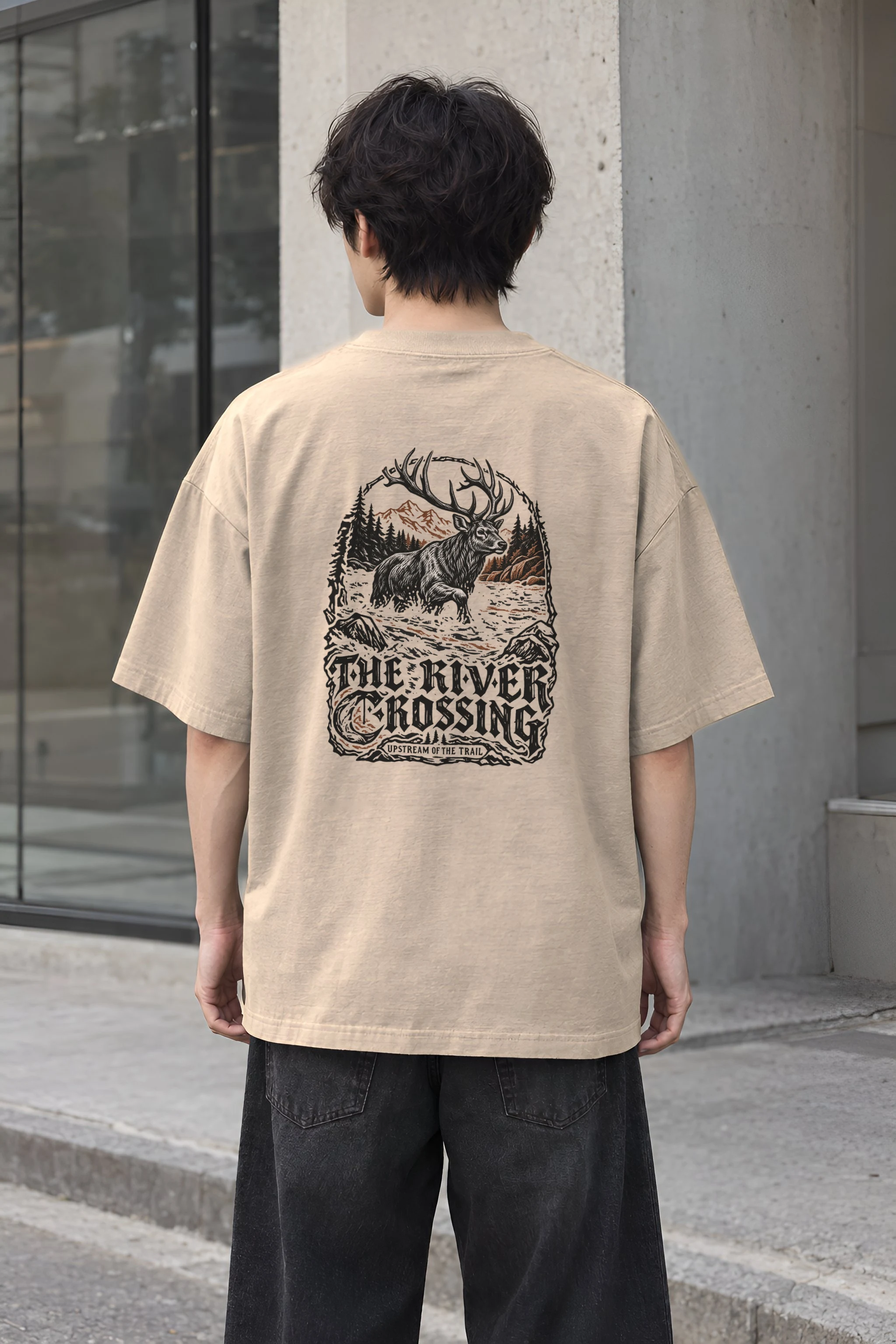 "The River Crossing" Men's Oversized Heavyweight Crewneck T-Shirt