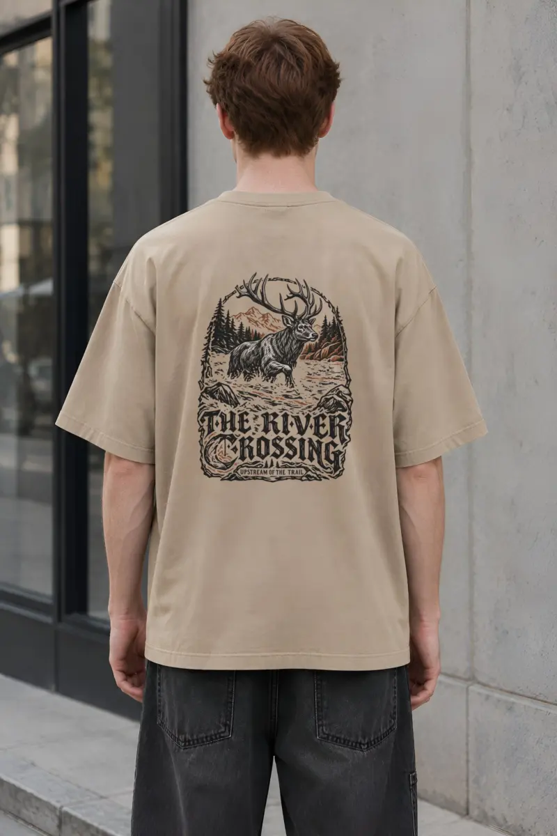 "The River Crossing" Unisex Oversized Heavyweight Crewneck T-Shirt