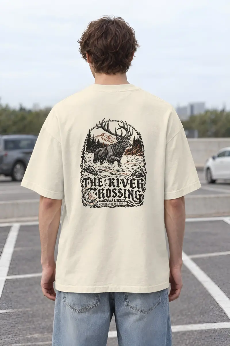 "The River Crossing" Unisex Oversized Heavyweight Crewneck T-Shirt