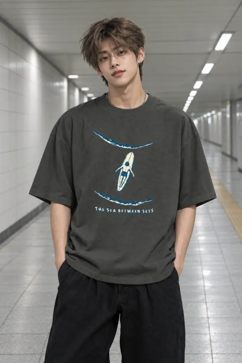 “The Sea Between Sets” Men’s Oversized Heavyweight Crewneck T-Shirt
