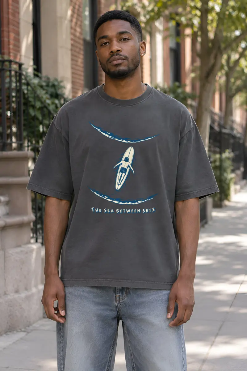 "The Sea Between Sets" Unisex Oversized Heavyweight Crewneck T-Shirt