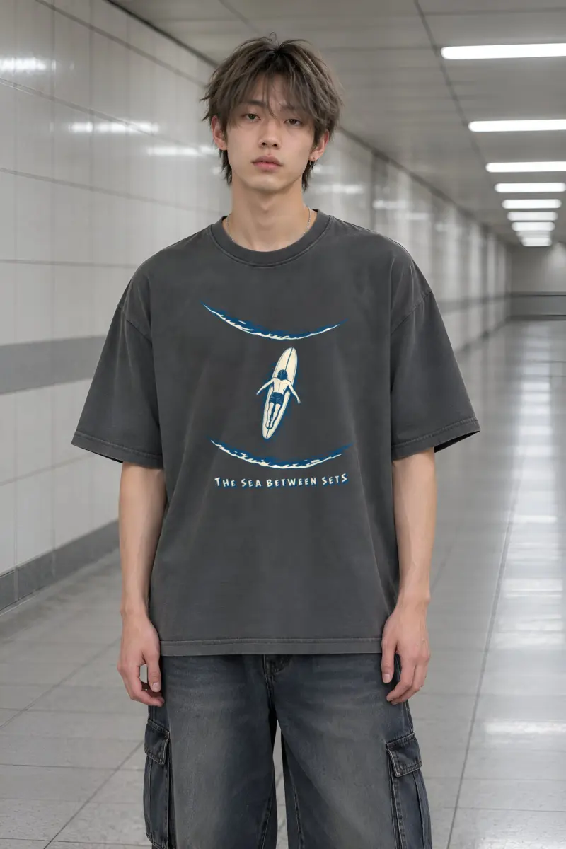 "The Sea Between Sets" Men's Oversized Heavyweight Crewneck T-Shirt