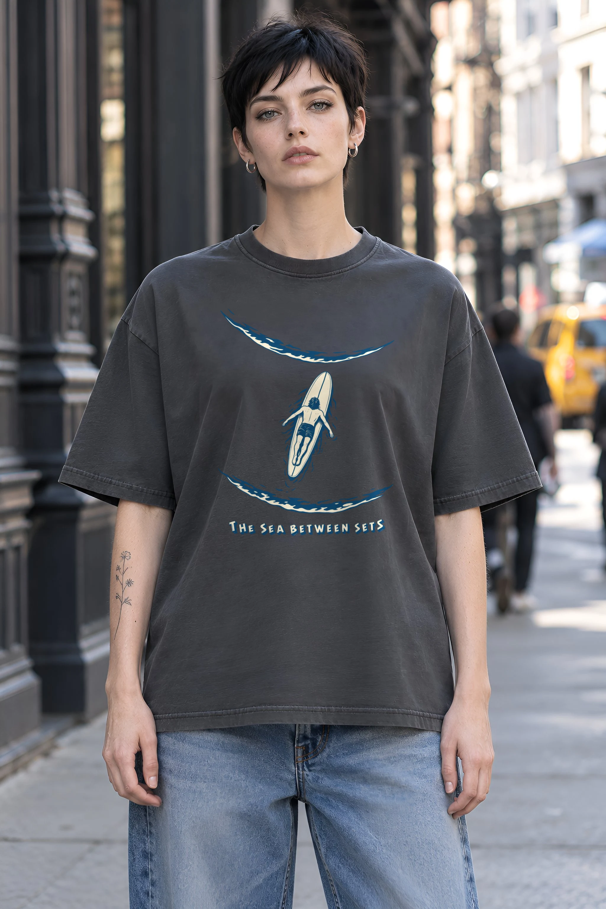 "The Sea Between Sets" Unisex Oversized Heavyweight Crewneck T-Shirt