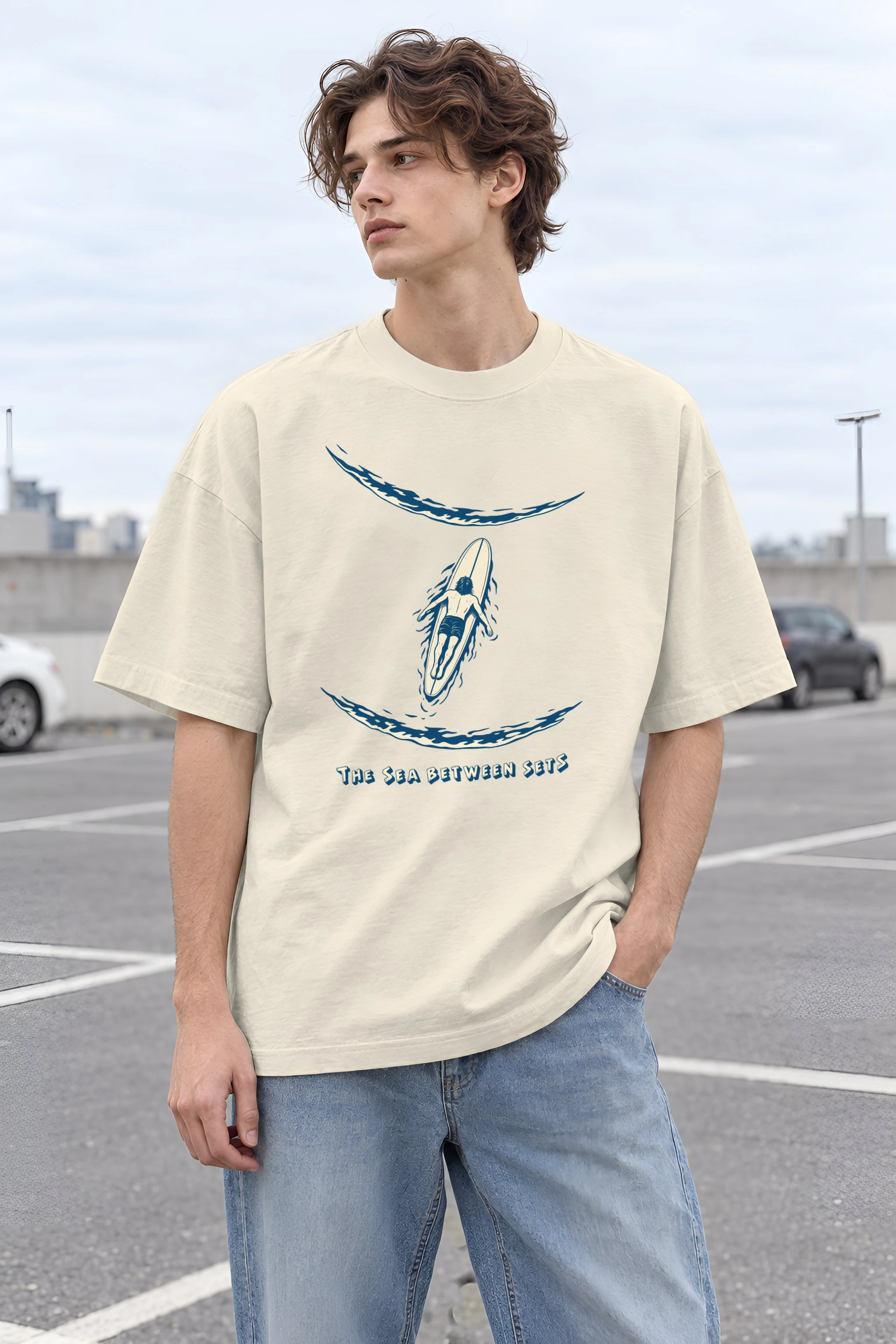 "The Sea Between Sets" Unisex Oversized Heavyweight Crewneck T-Shirt
