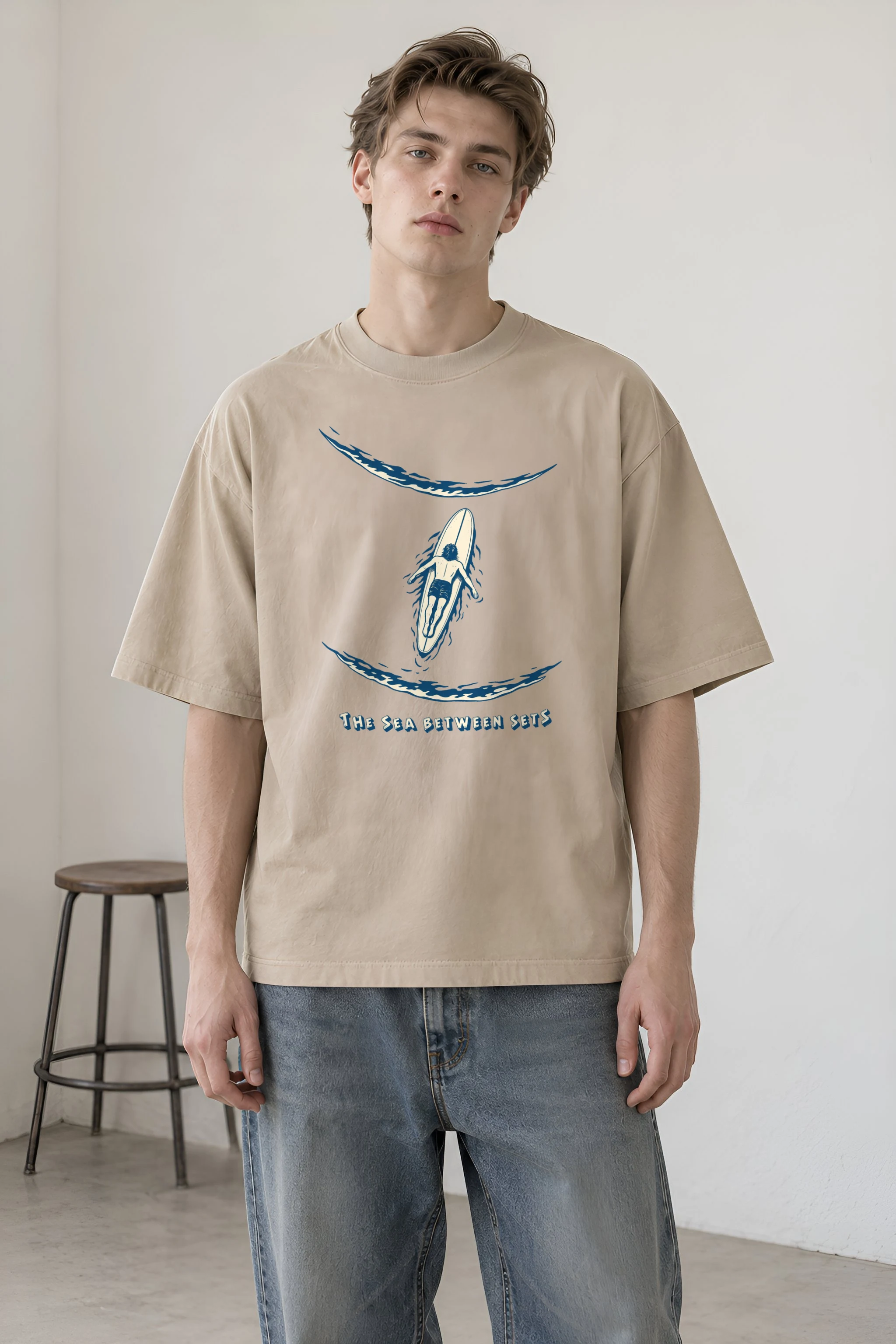 "The Sea Between Sets" Unisex Oversized Heavyweight Crewneck T-Shirt