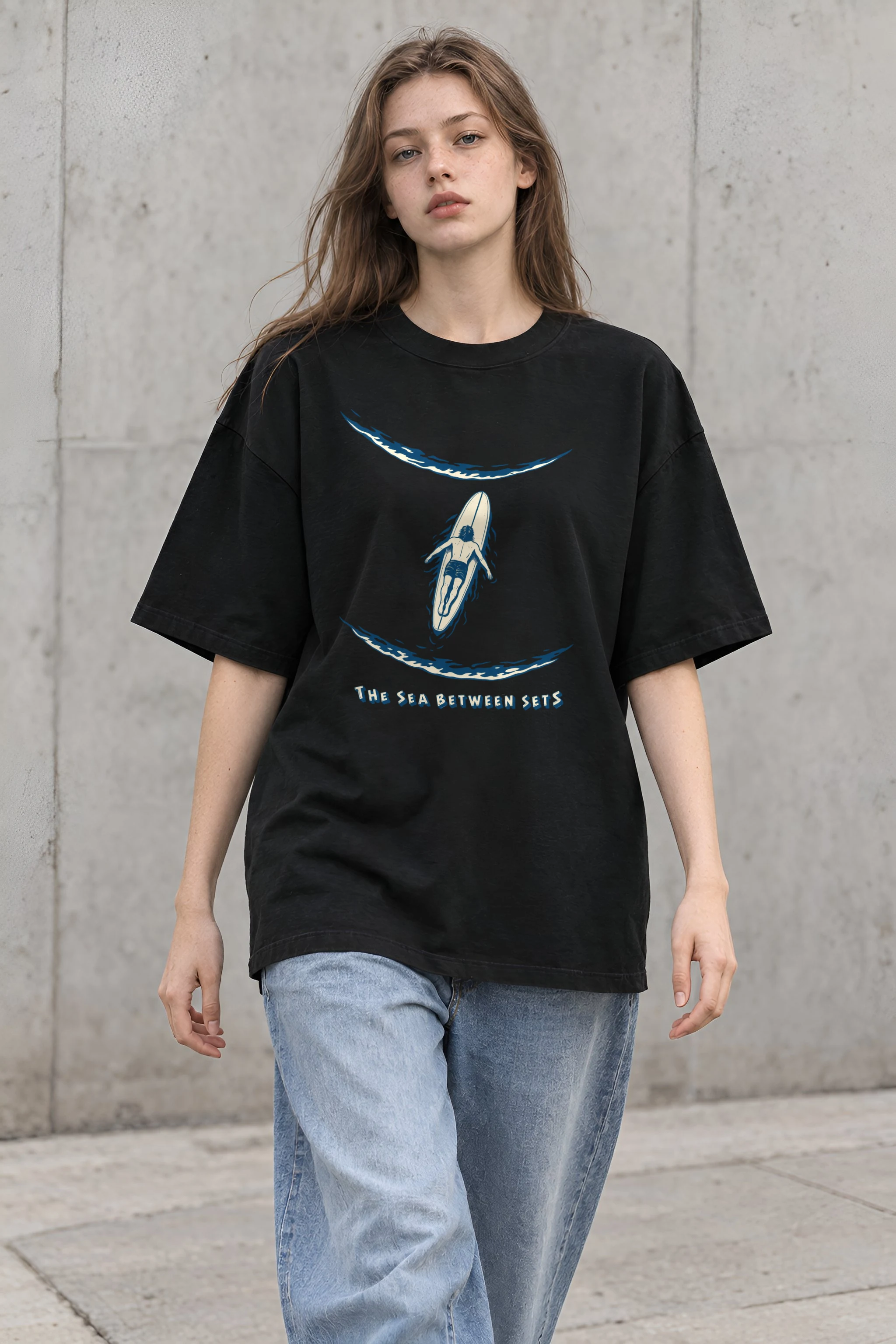 "The Sea Between Sets" Unisex Oversized Heavyweight Crewneck T-Shirt