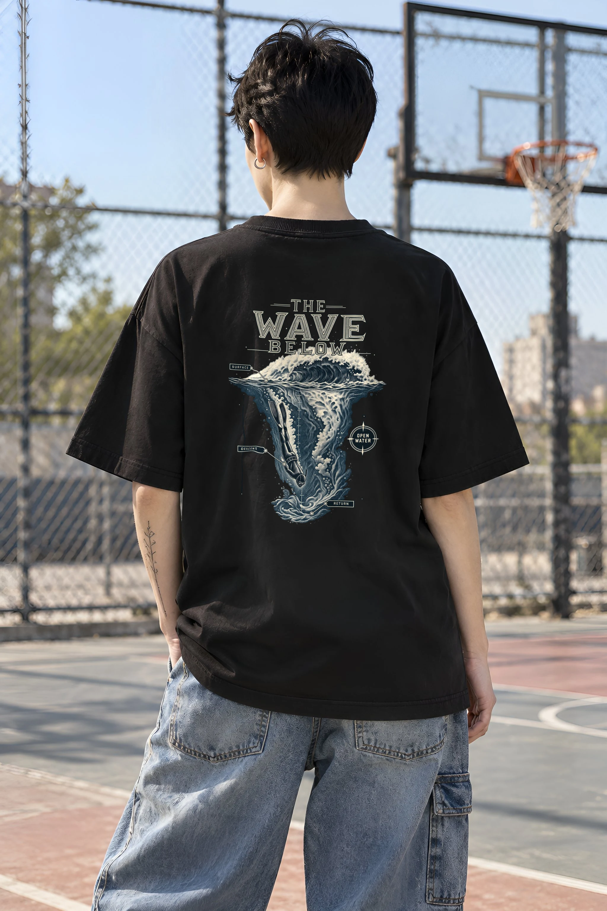 "The Wave Below" Unisex Oversized Heavyweight Crewneck T-Shirt