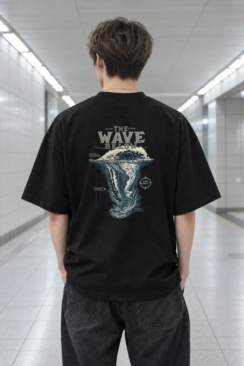 "The Wave Below" Men's Oversized Heavyweight Crewneck T-Shirt