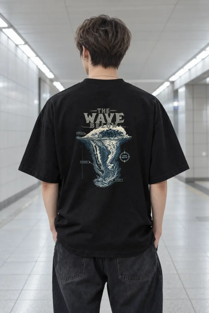 “The Wave Below” Men’s Oversized Heavyweight Crewneck T-Shirt