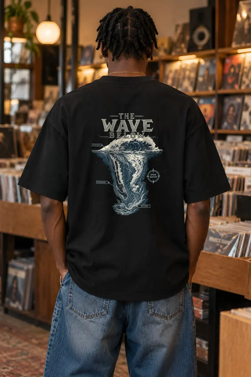 "The Wave Below" Unisex Oversized Heavyweight Crewneck T-Shirt