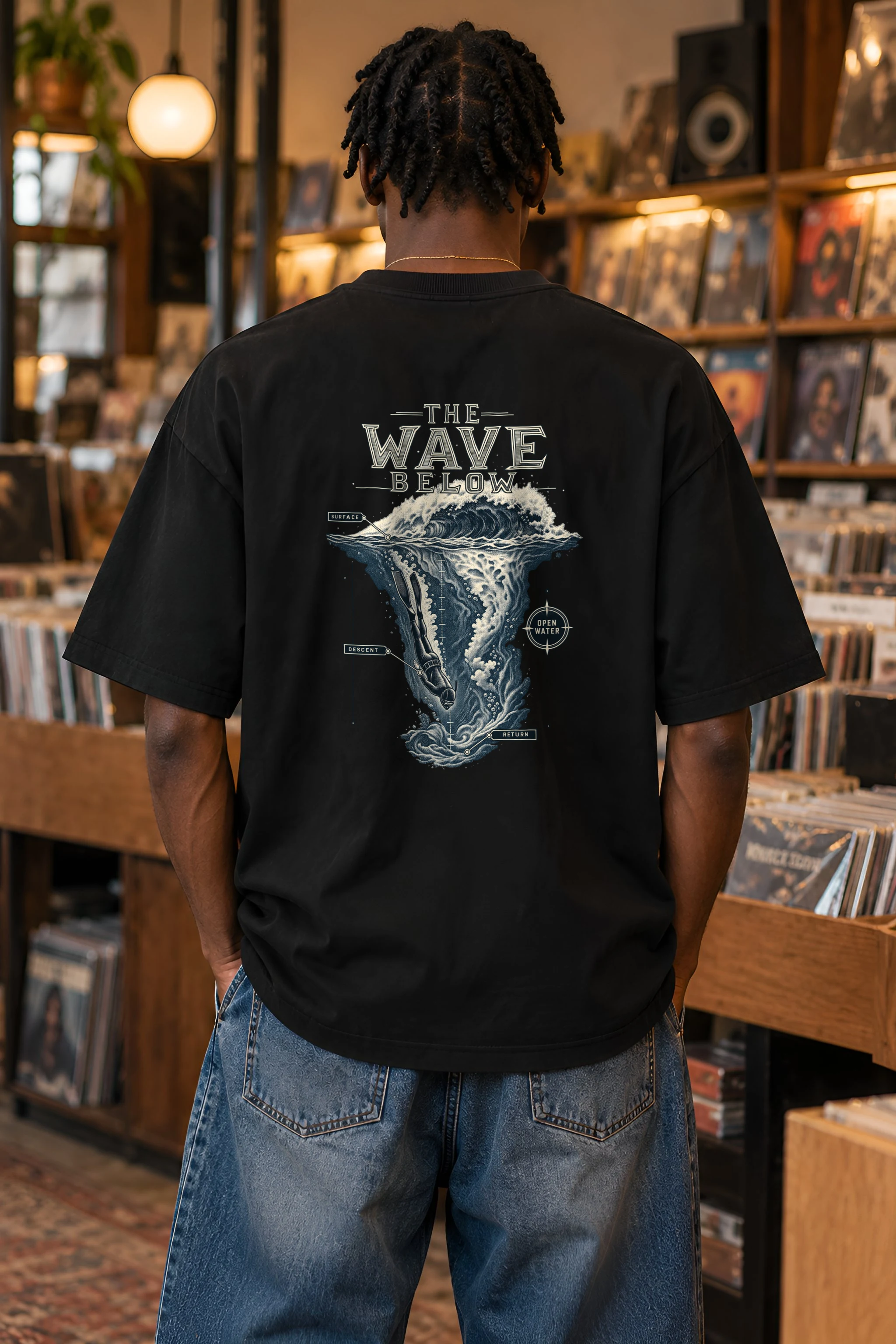 "The Wave Below" Unisex Oversized Heavyweight Crewneck T-Shirt