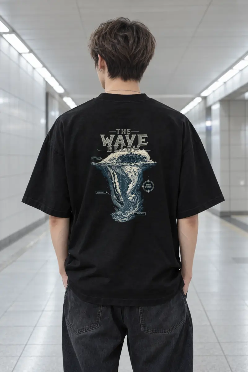 "The Wave Below" Men's Oversized Heavyweight Crewneck T-Shirt