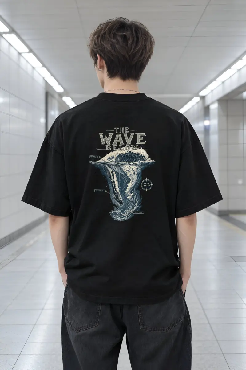 "The Wave Below" Men's Oversized Heavyweight Crewneck T-Shirt