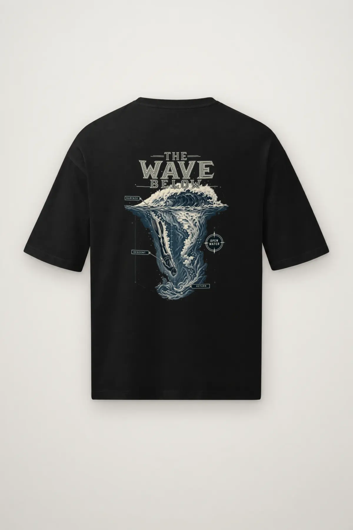 "The Wave Below" Men's Oversized Heavyweight Crewneck T-Shirt