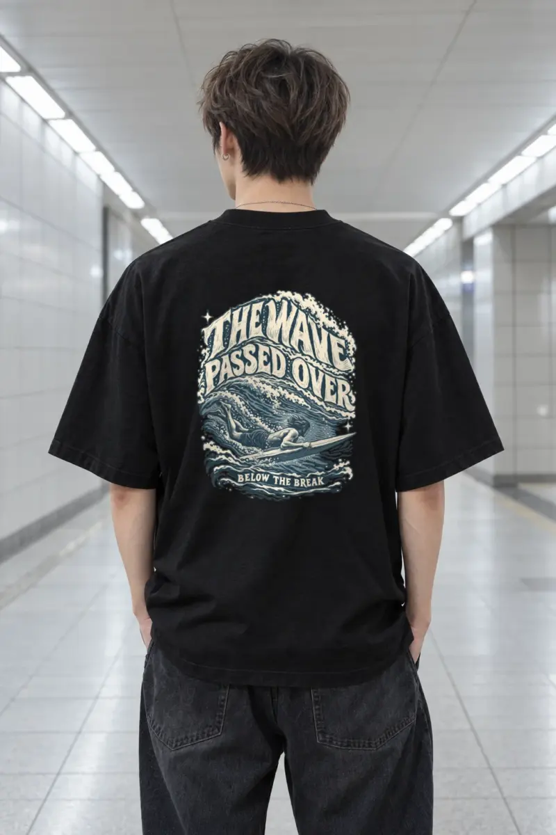 "THE WAVE PASSED OVER BELOW THE BREAK" Men's Oversized Heavyweight Crewneck T-Shirt