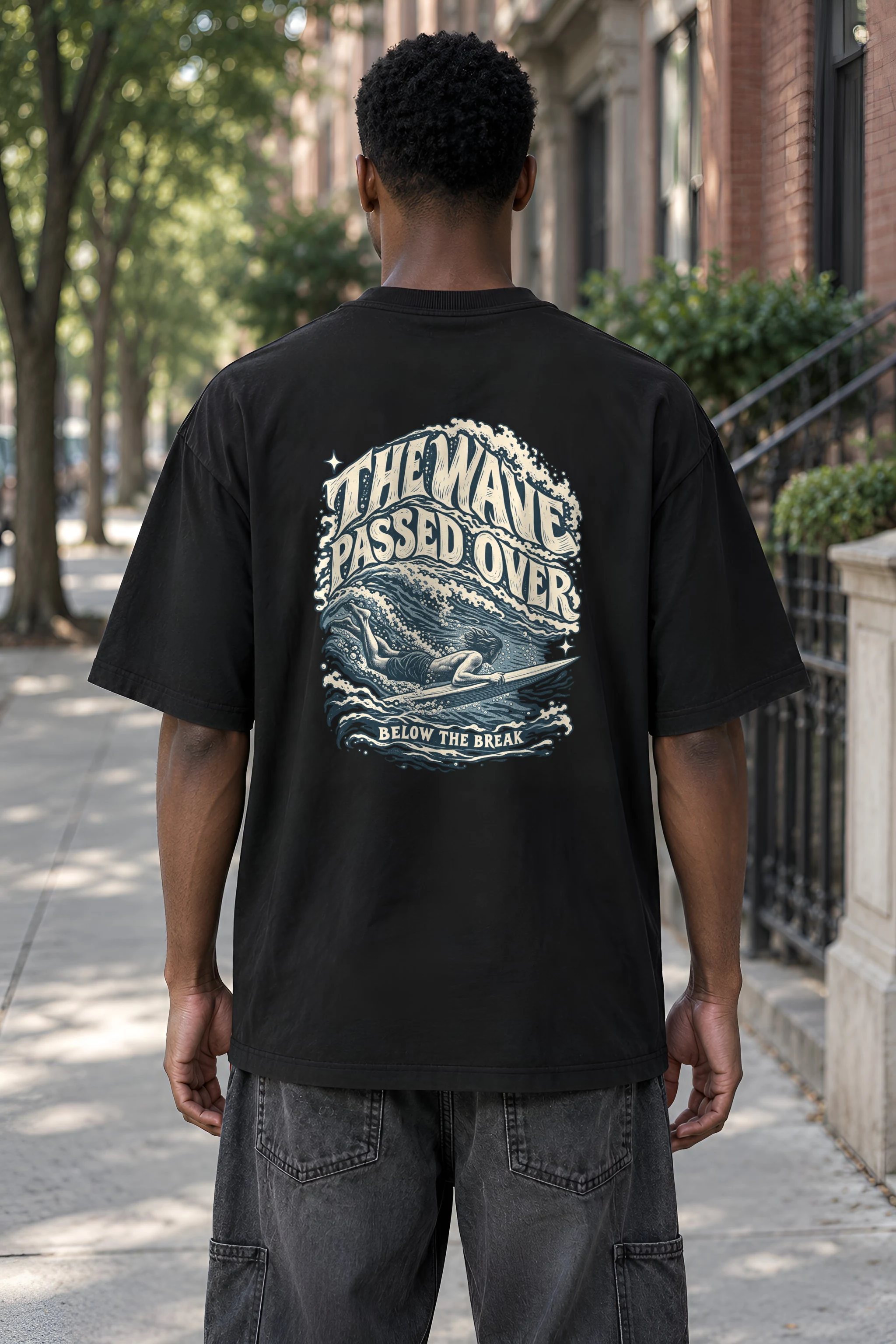 "THE WAVE PASSED OVER BELOW THE BREAK" Men's Oversized Heavyweight Crewneck T-Shirt