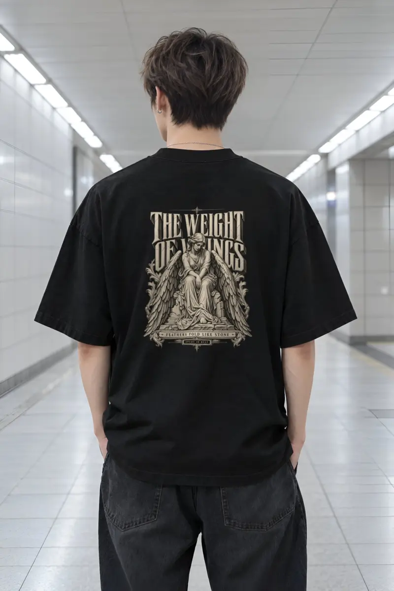 "The Weight of Wings" Men's Oversized Heavyweight Crewneck T-Shirt