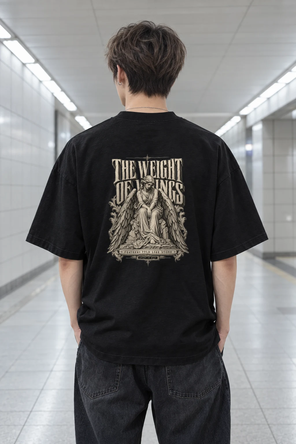"The Weight of Wings" Men's Oversized Heavyweight Crewneck T-Shirt