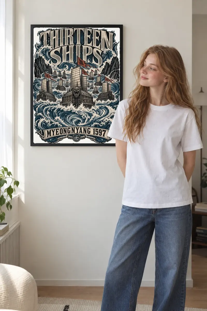 "Thirteen Ships Myeongnyang 1597" Premium Wooden Framed Poster
