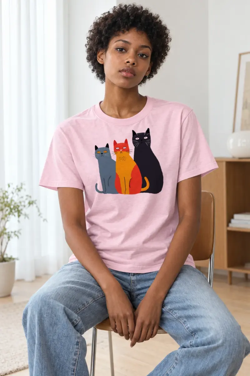 "Three Cat Lineup" Heavyweight Unisex Crewneck T-shirt | Gildan 5000