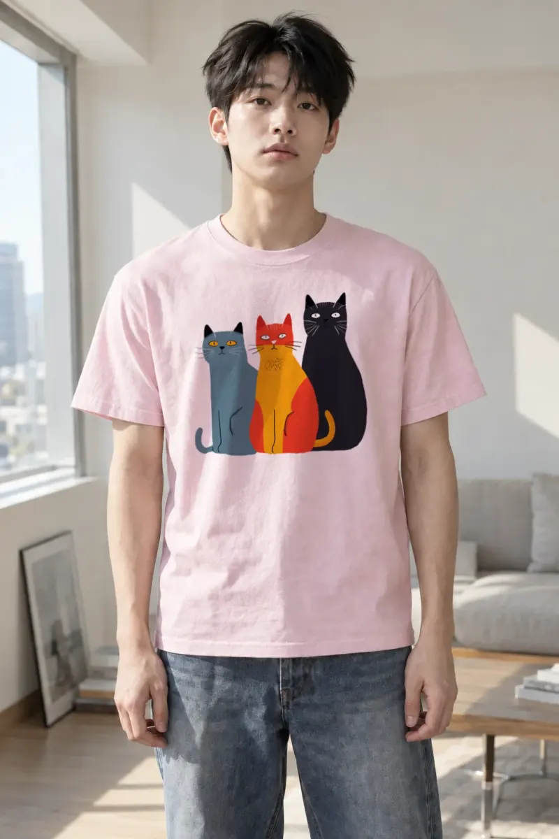 "Three Cat Lineup" Heavyweight Unisex Crewneck T-shirt | Gildan 5000
