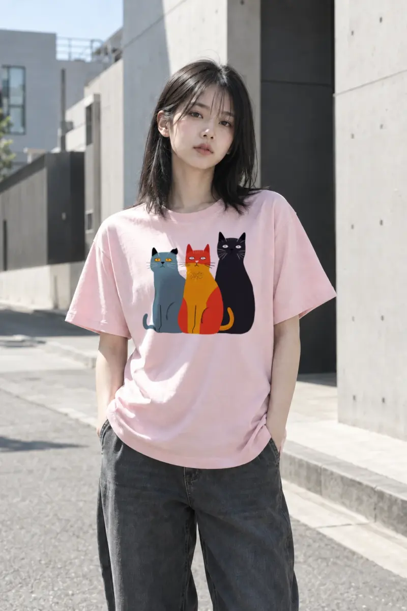 "Three Cat Lineup" Heavyweight Unisex Crewneck T-shirt | Gildan 5000