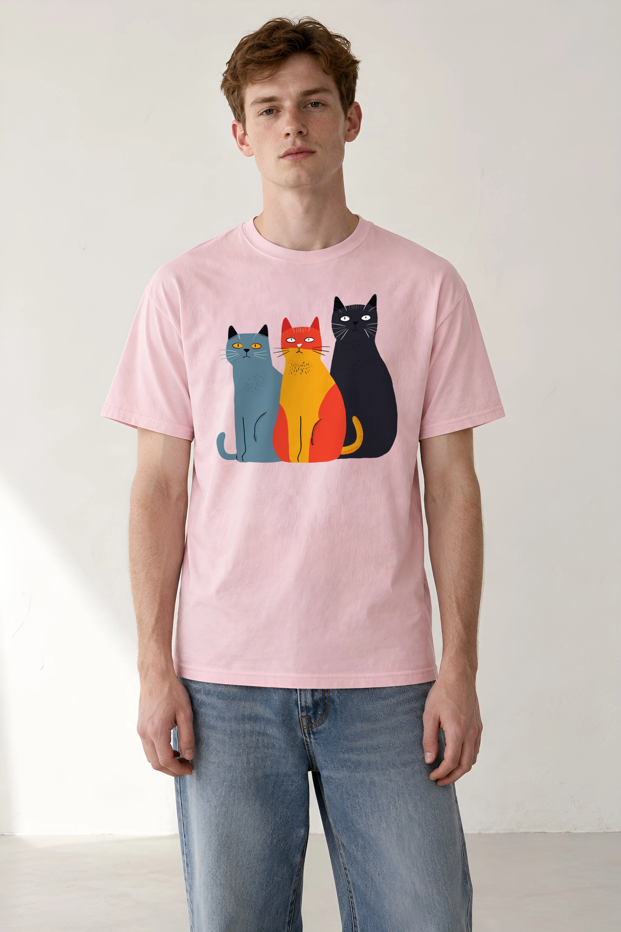 "Three Cat Lineup" Heavyweight Unisex Crewneck T-shirt