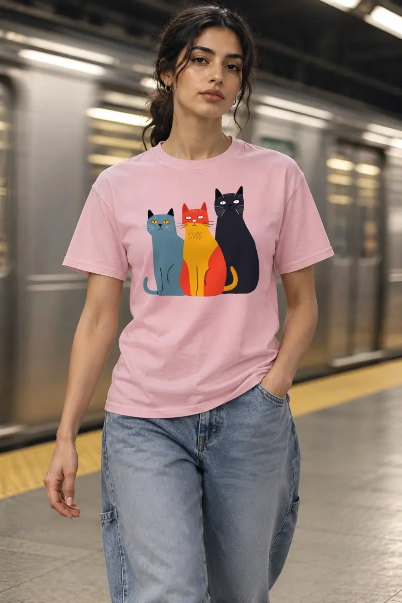 "Three Cat Lineup" Heavyweight Unisex Crewneck T-shirt