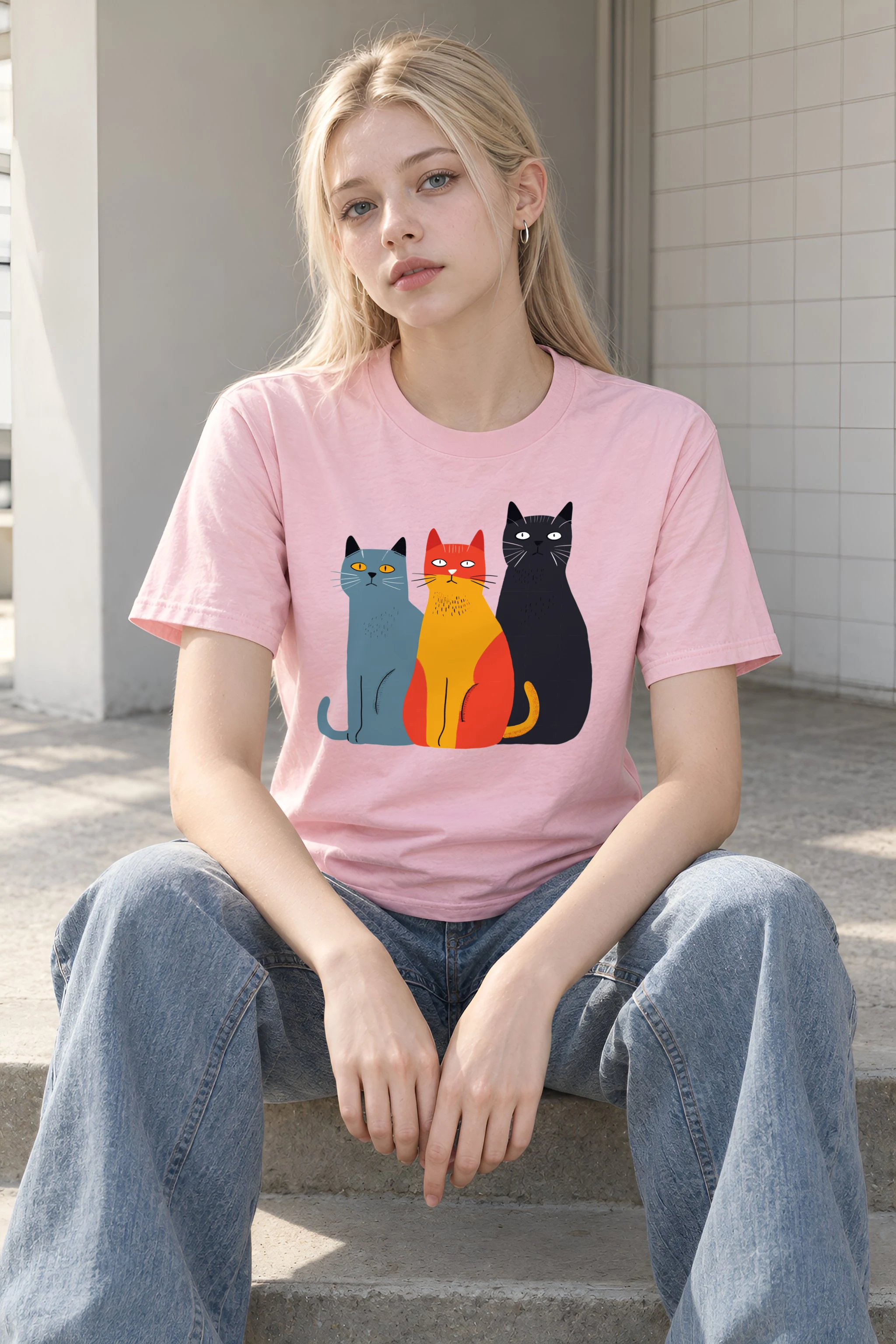 "Three Cat Lineup" Heavyweight Unisex Crewneck T-shirt