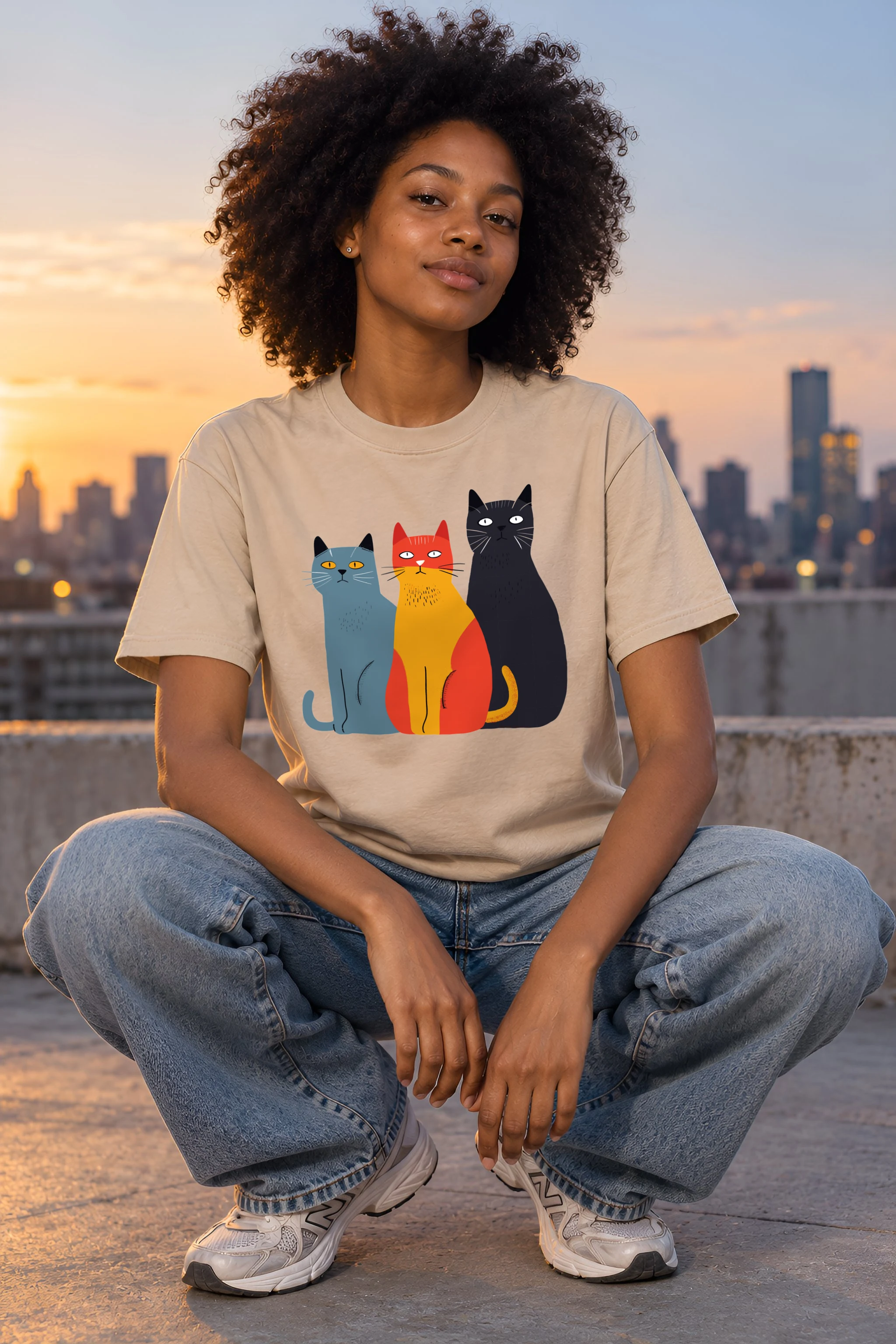 "Three Cat Lineup" Heavyweight Unisex Crewneck T-shirt