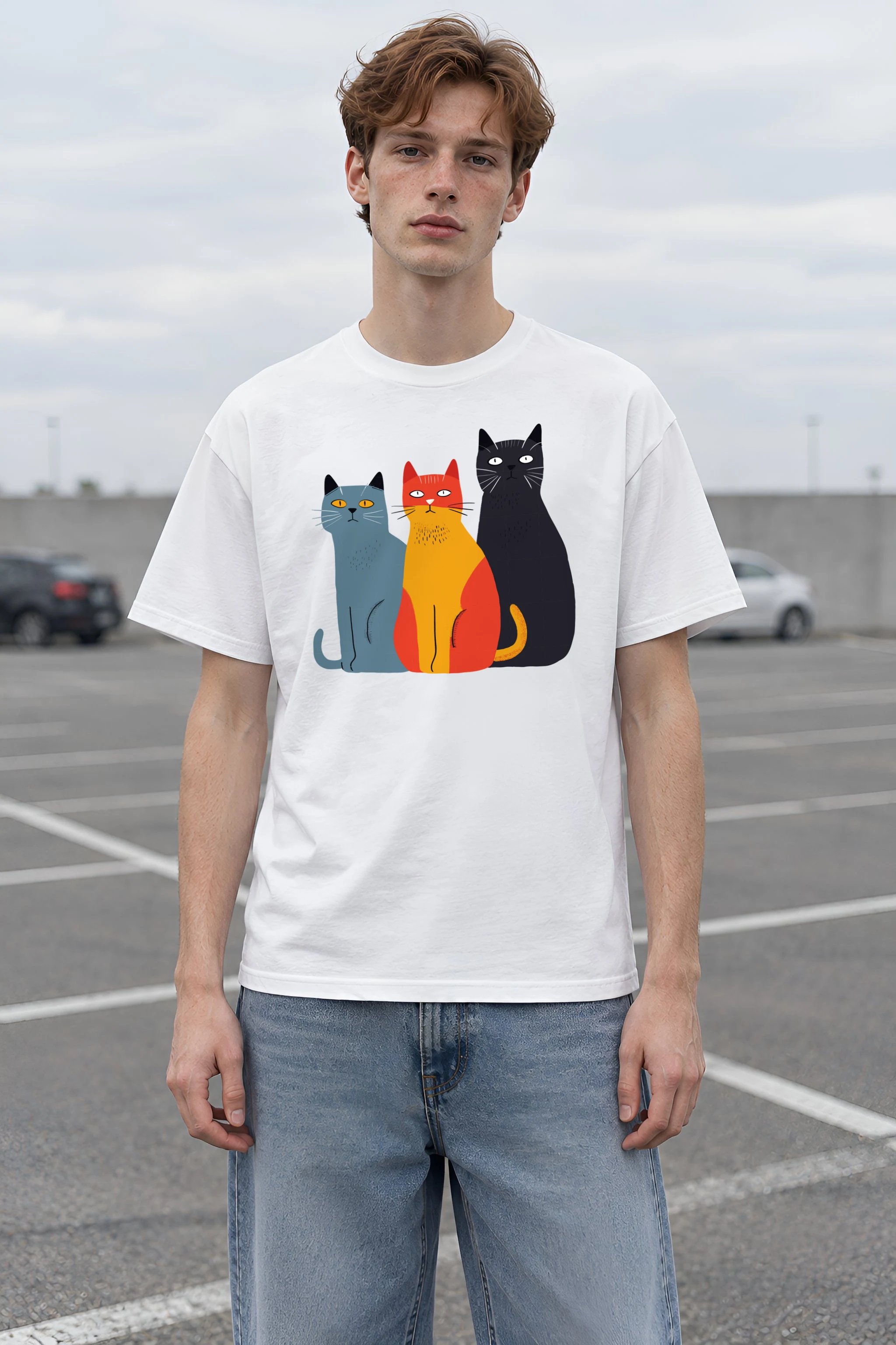 "Three Cat Lineup" Heavyweight Unisex Crewneck T-shirt
