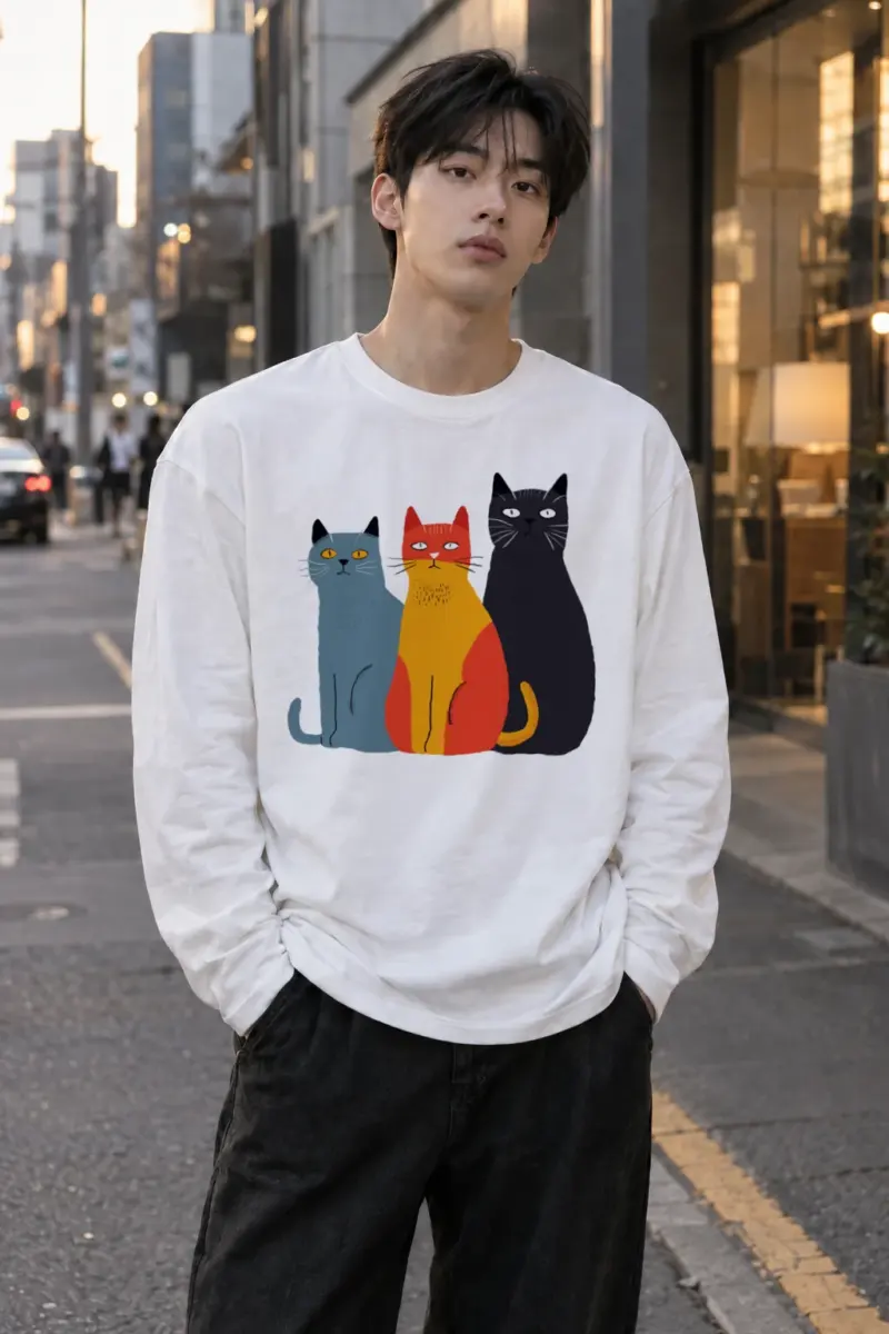 "Three Cat Lineup" Unisex Longsleeve T-shirt | Gildan 2400