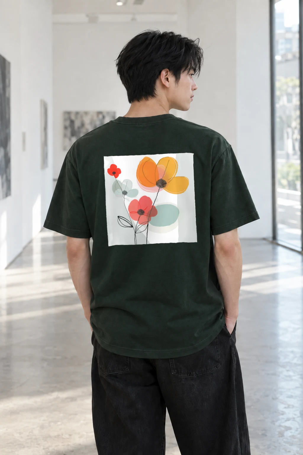 "Three Flowers" Heavyweight Unisex Crewneck T-shirt | Gildan 5000