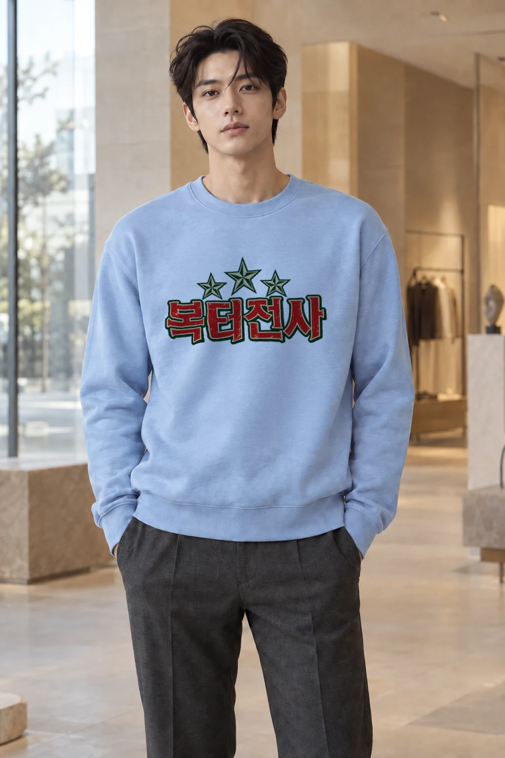 "Three Star Hangul" Heavy Blend Unisex Crewneck Sweatshirt | Gildan 18000