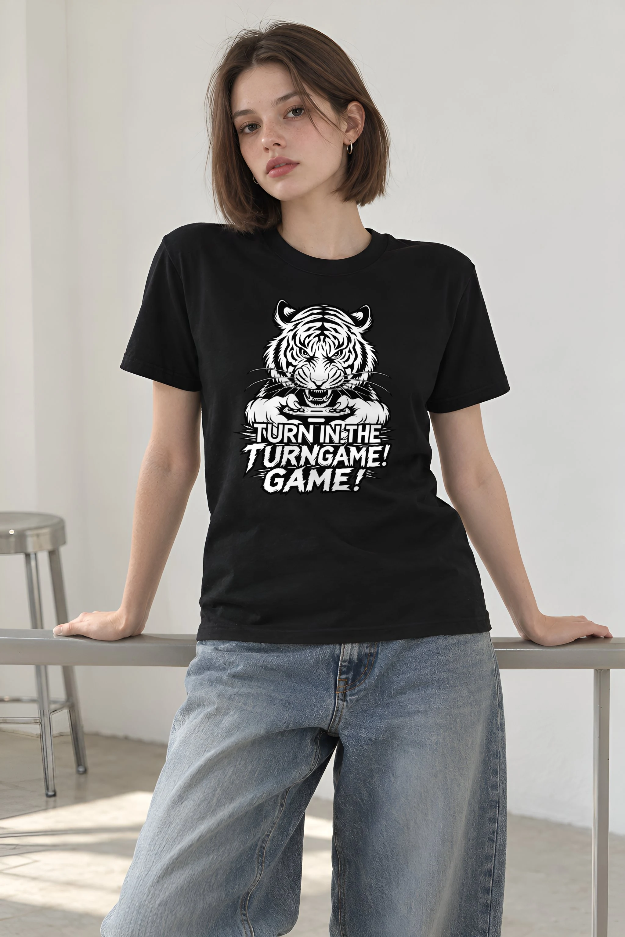 "Tiger Controller Grip" Heavyweight Unisex Crewneck T-shirt