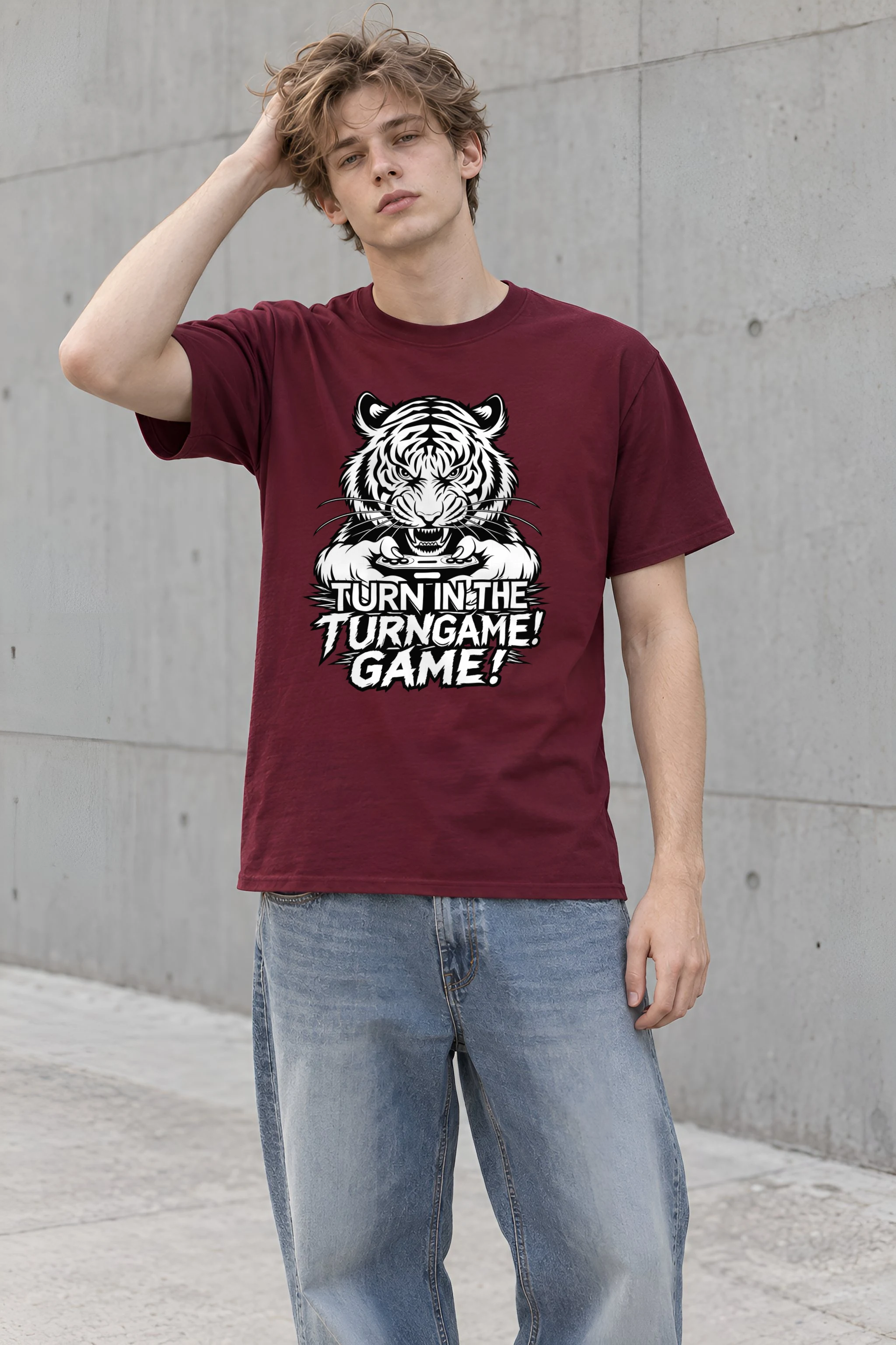 "Tiger Controller Grip" Heavyweight Unisex Crewneck T-shirt