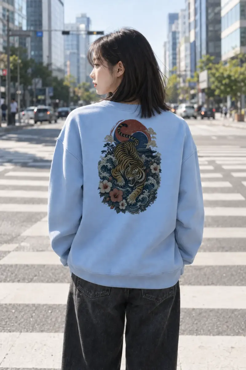 “Tiger Wave Prowl” Heavy Blend Unisex Crewneck Sweatshirt | Gildan 18000