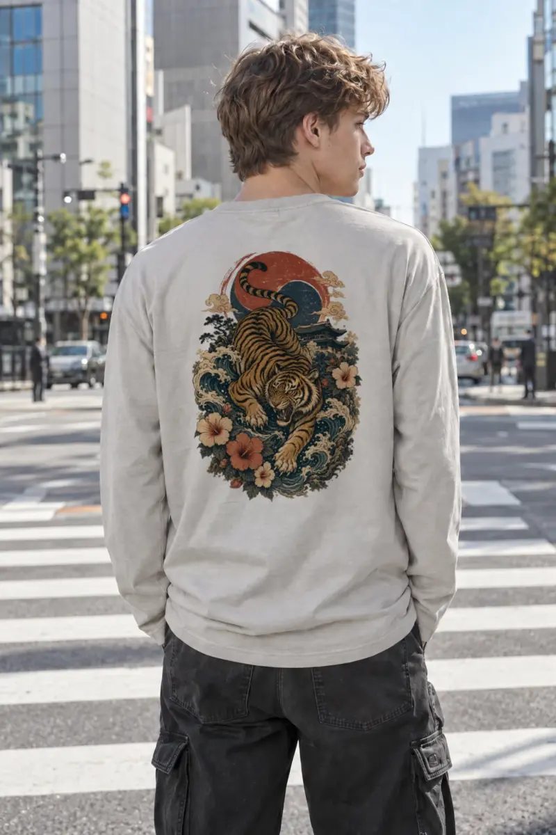 "Tiger Wave Prowl" Unisex Longsleeve T-shirt | Gildan 2400