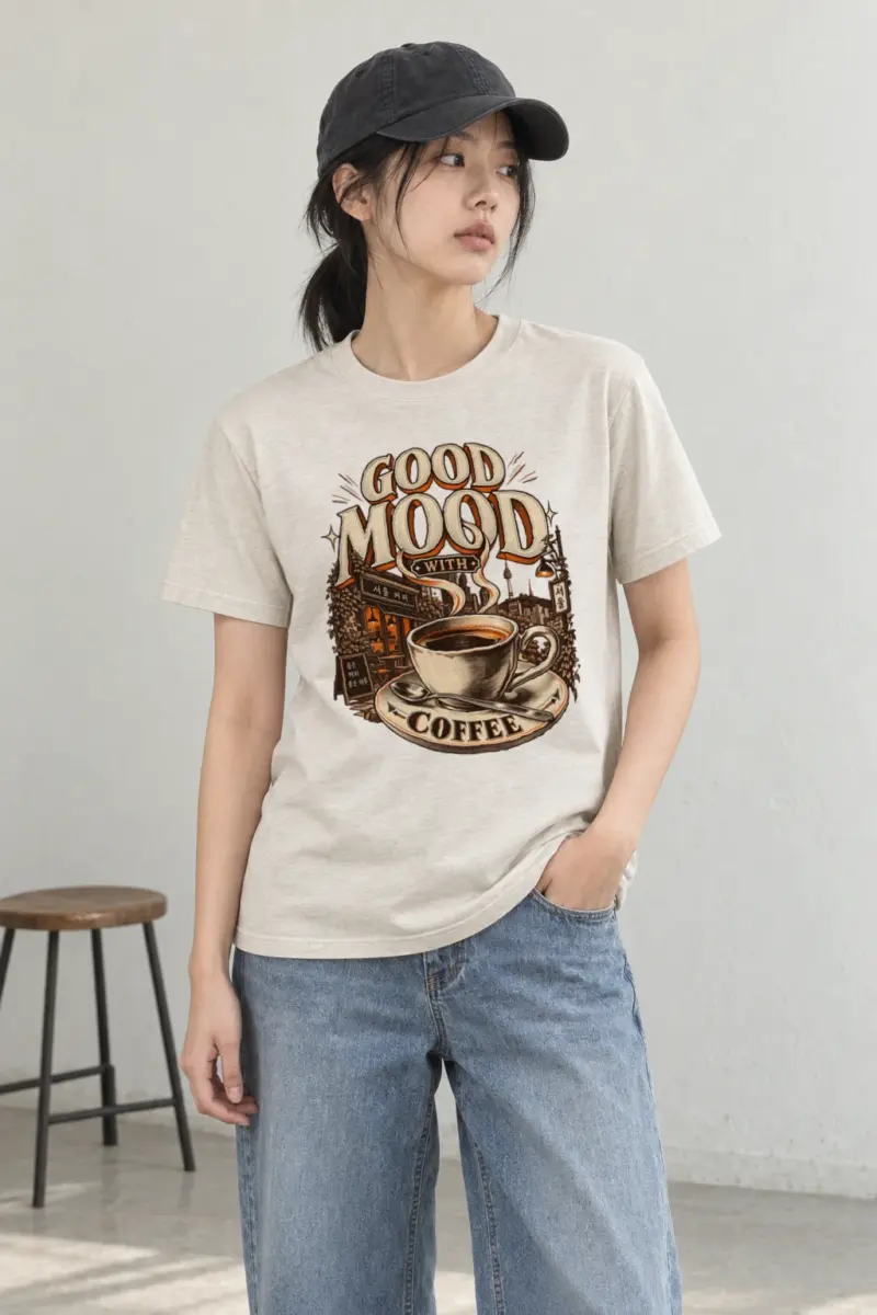 "Good Mood With Coffee" Heavyweight Unisex Crewneck T-shirt