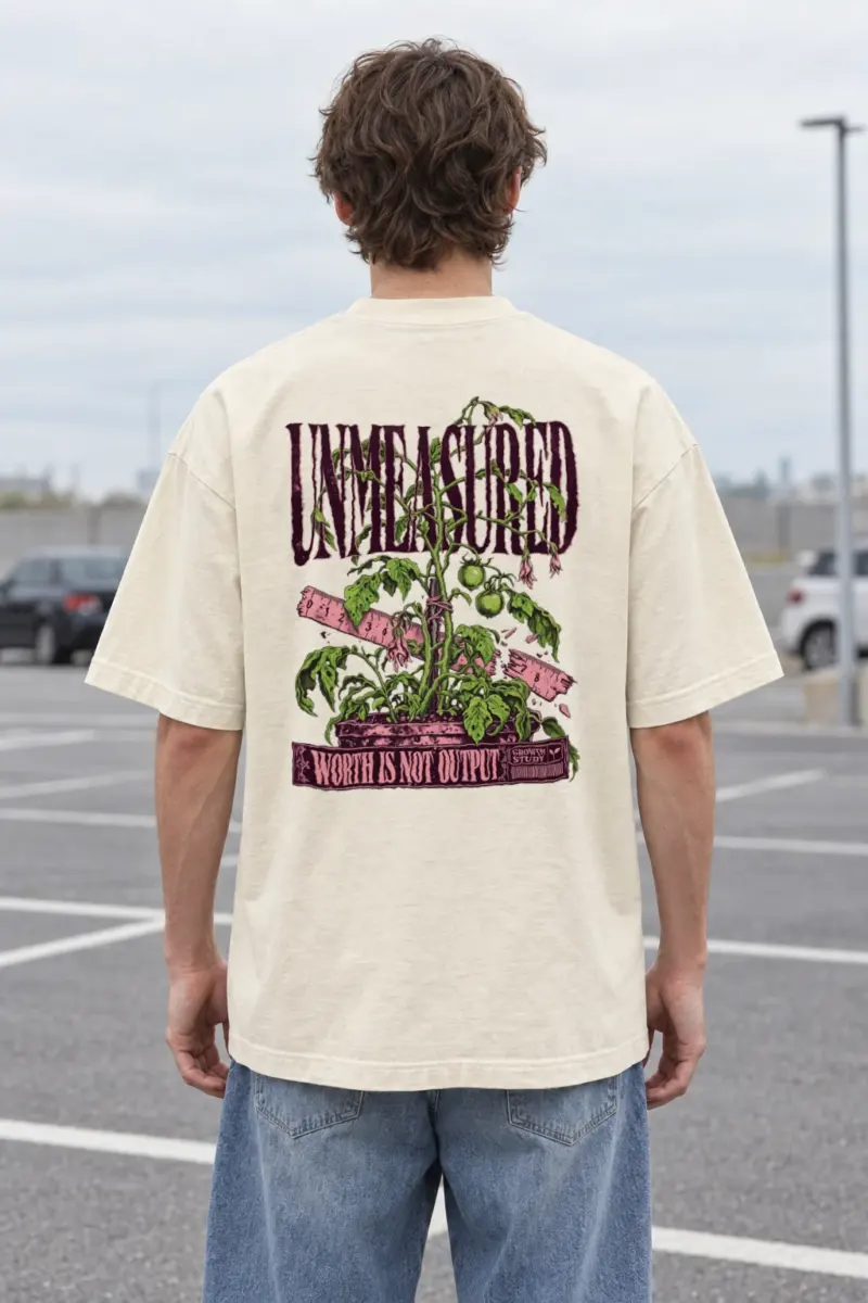 "Tomato Through Ruler" Men's Oversized Heavyweight Crewneck T-Shirt