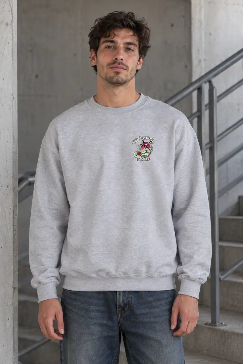 "Too Cool For Decaf" Heavy Blend Unisex Crewneck Sweatshirt