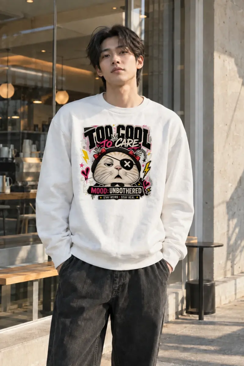 "Too Cool To Care" Heavy Blend Unisex Crewneck Sweatshirt | Gildan 18000