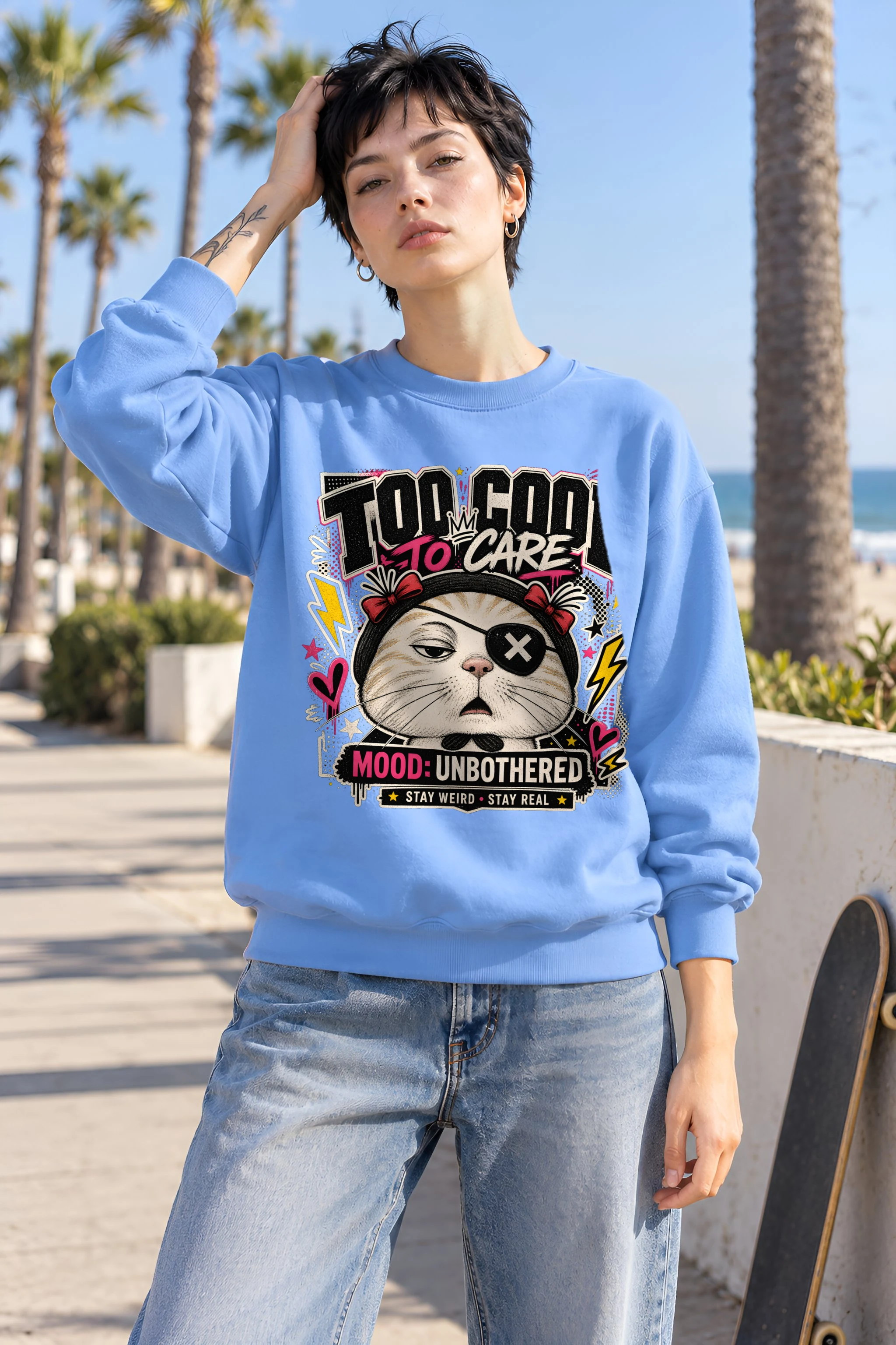 "Too Cool To Care" Heavy Blend Unisex Crewneck Sweatshirt
