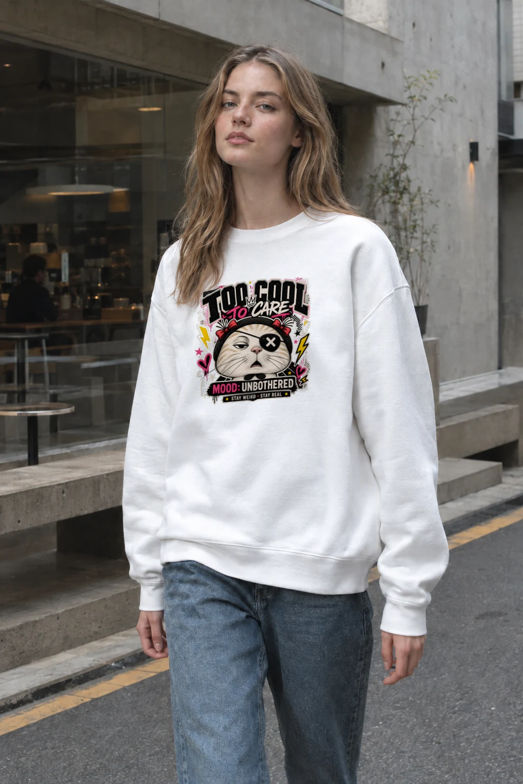 "Too Cool To Care" Heavy Blend Unisex Crewneck Sweatshirt | Gildan 18000