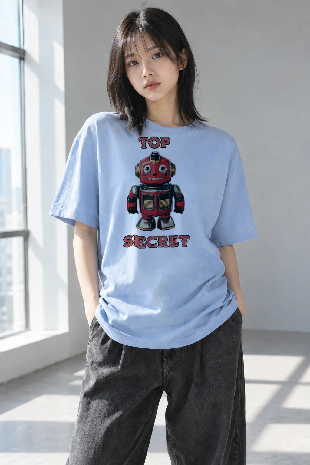 "Top Secret Robot" Heavyweight Unisex Crewneck T-shirt | Gildan 5000