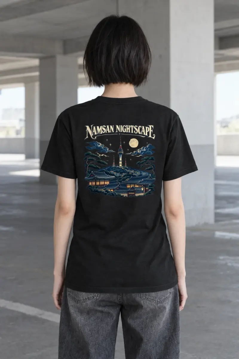 "Tower Over Hanok" Heavyweight Unisex Crewneck T-shirt | Gildan 5000